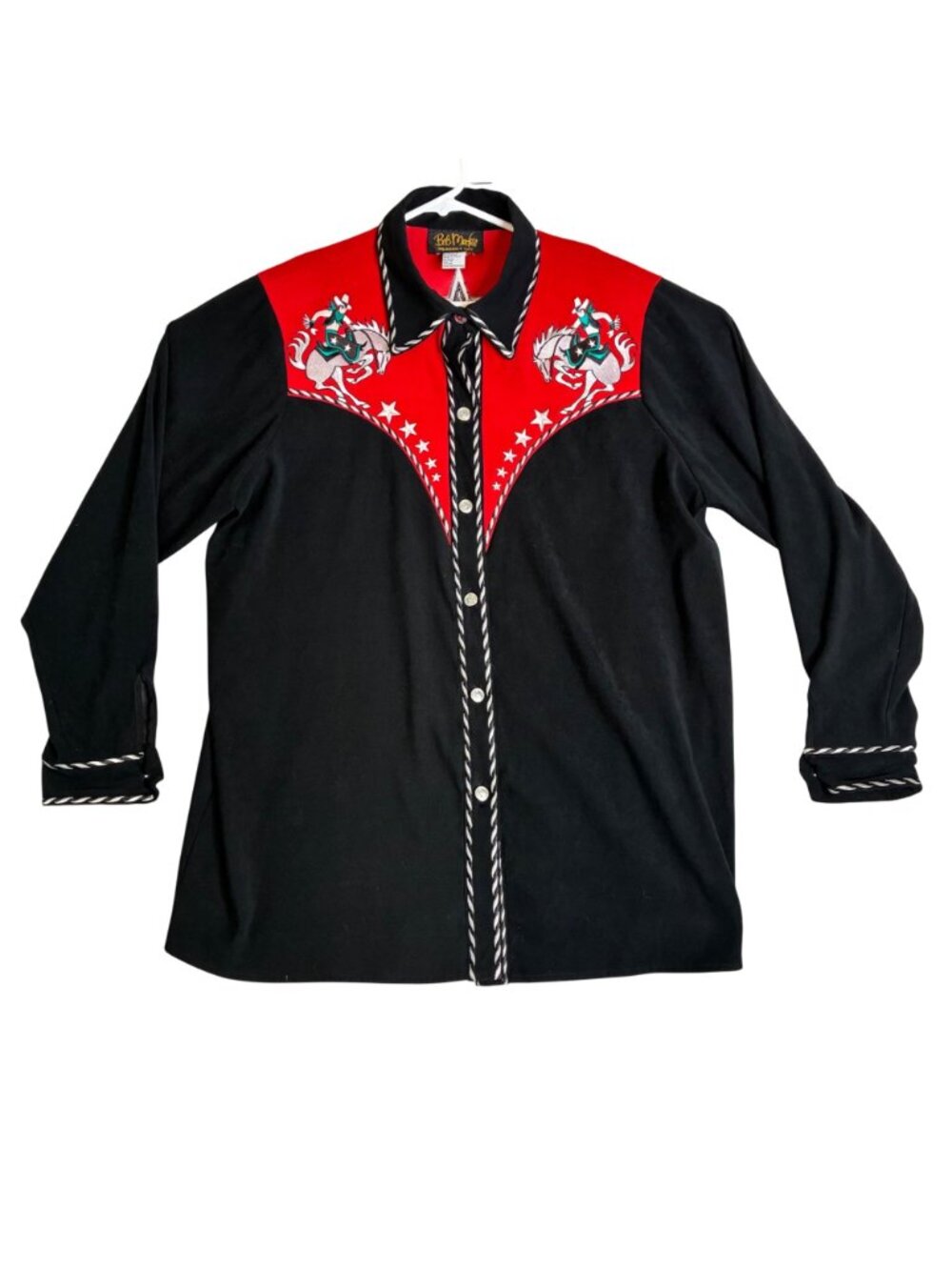 Bob Mackie Wearable Art Western Shirt Black Red Embroidered Horse Stars Sz 1X - Picture 2 of 9